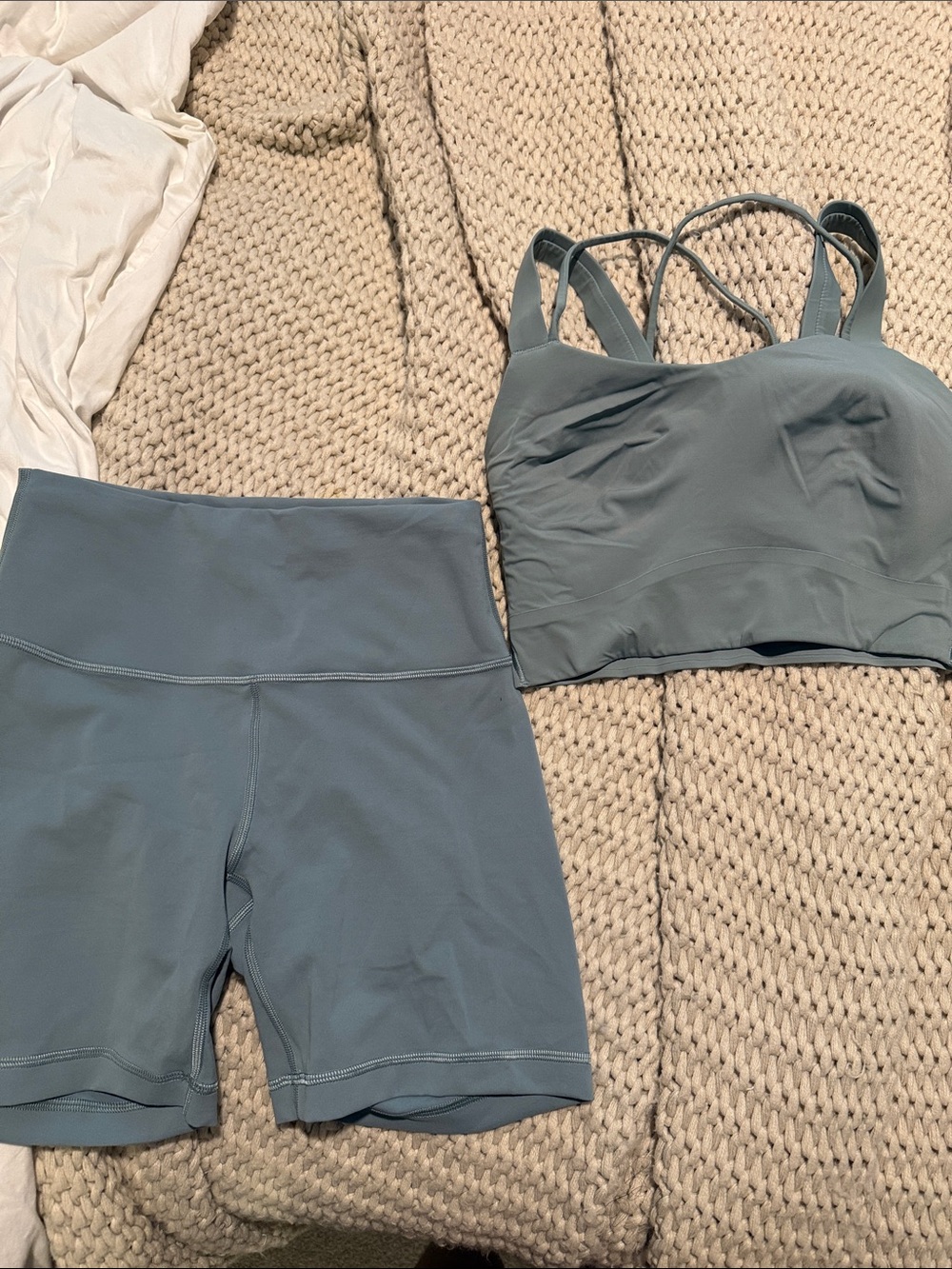 Women's High-Waist Performance Short & Strappy Sports Bra Set - Slate Blue